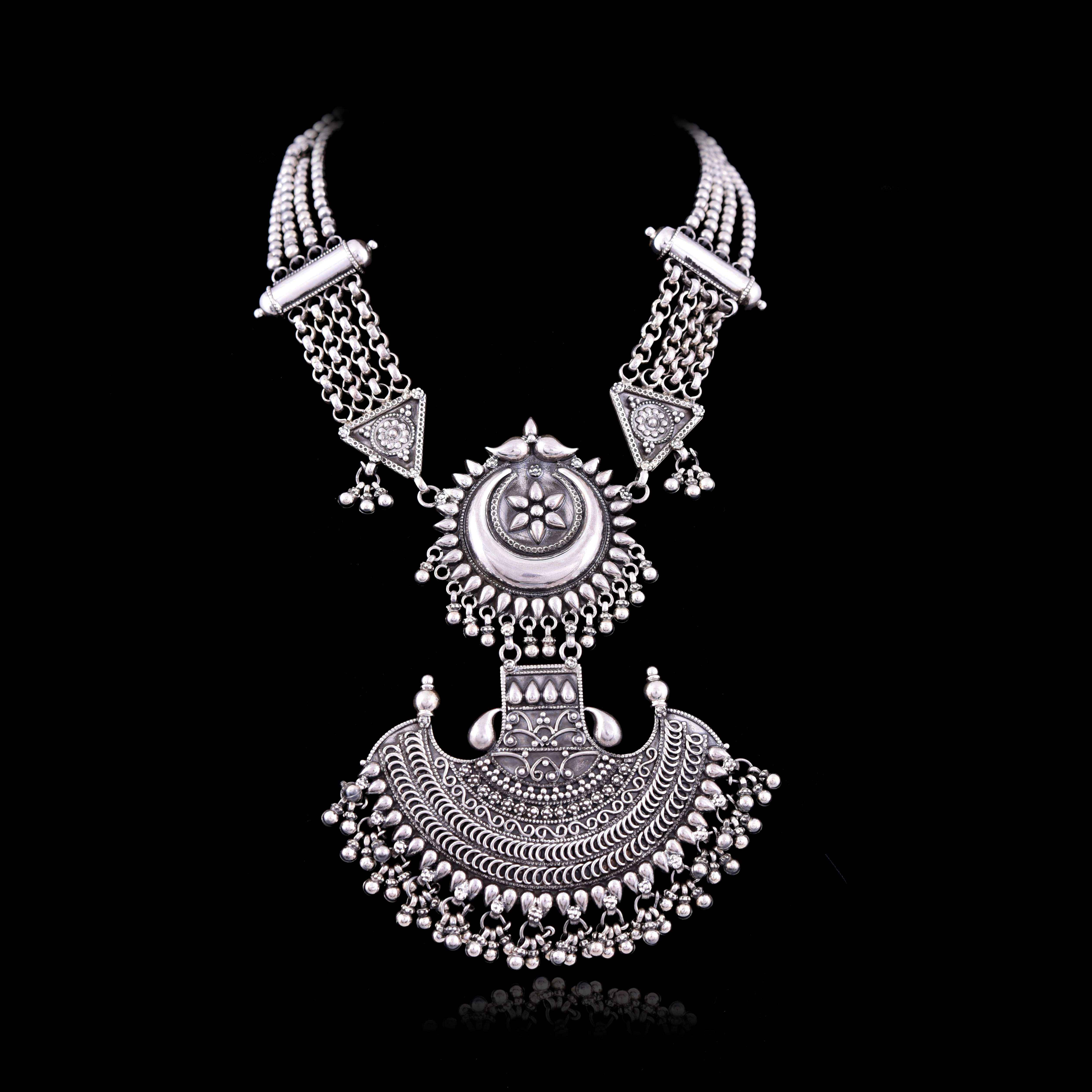 Silver Tribal Statement Necklace :SKU5878